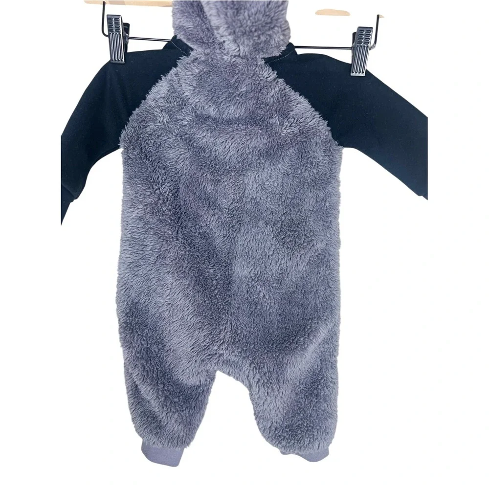 Nike Baby Faux‎ Sherpa Hooded Coverall Gray Black 6M Excellent Condition